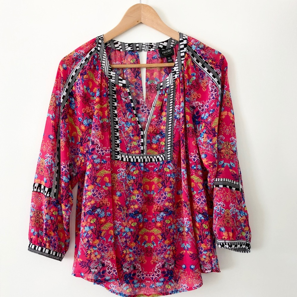 Nicole Miller Pink Floral Loose Fitting Top